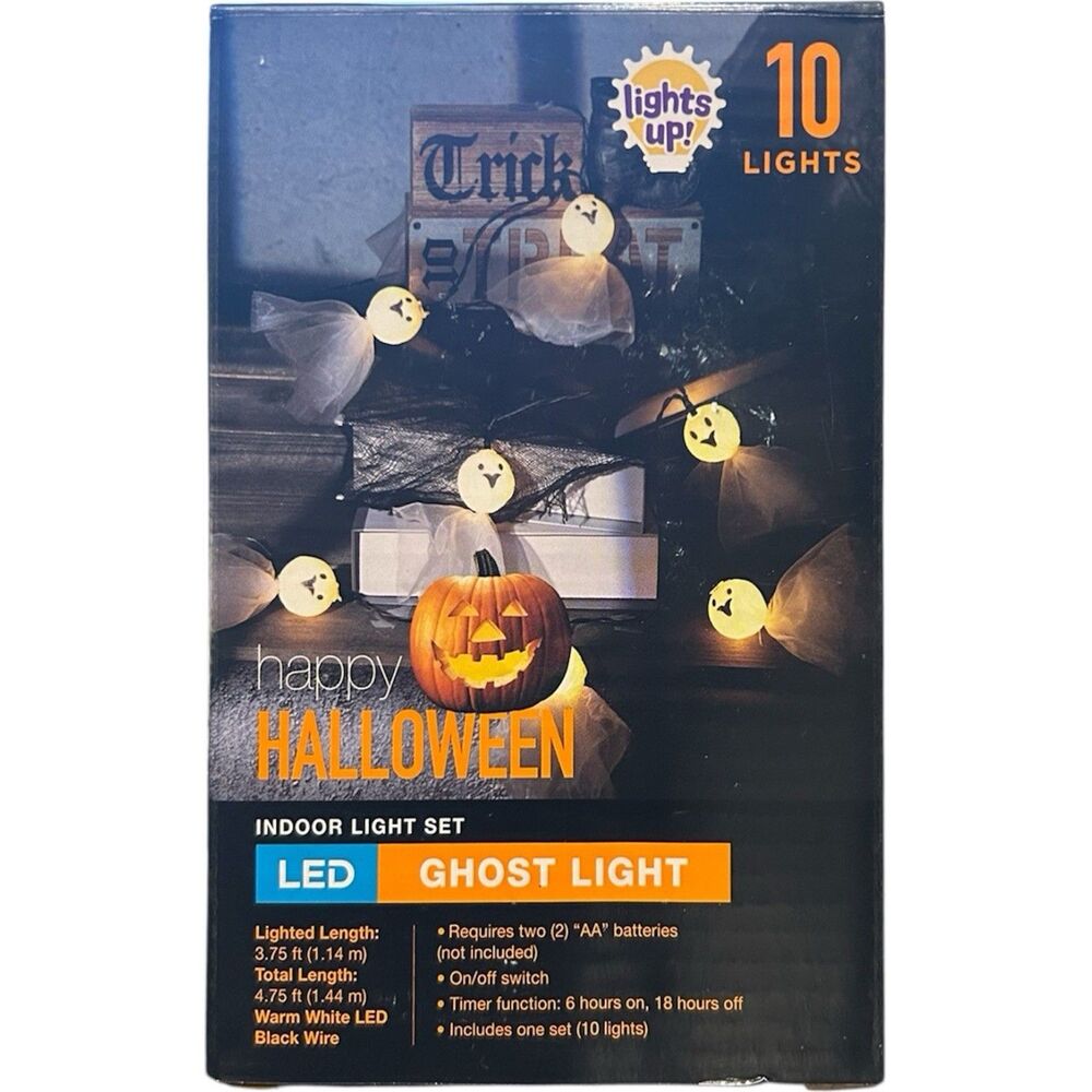 Happy Halloween Indoor Ghost LED Light Set 10 Lights 4.75ft